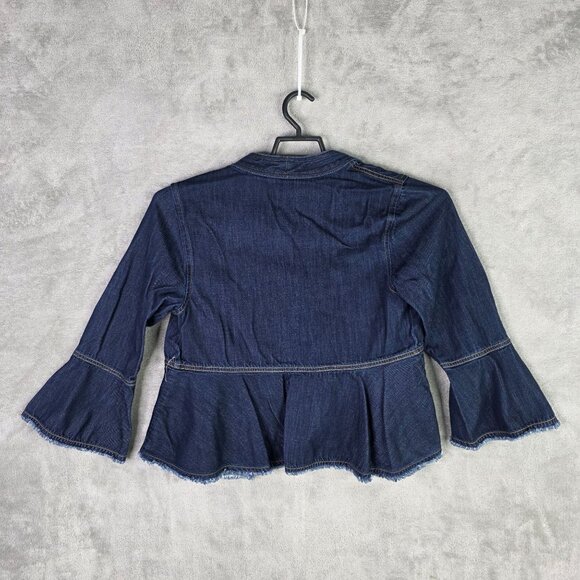 Womens Tommy Bahama Blue Denim Peplum Jacket Flared Sleeves & Frayed Hem Size S - Picture 3 of 6